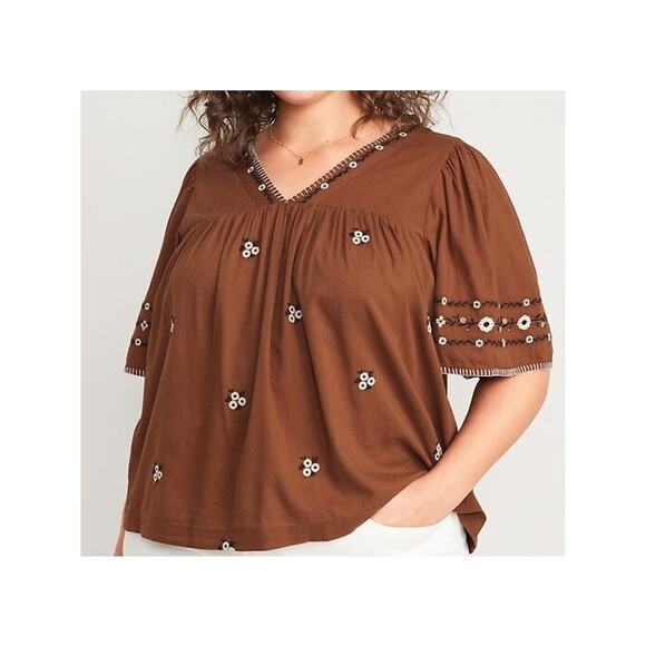 Old Navy Floral-Embroidered V-Neck Bell-Sleeve Top Size Large - Picture 2 of 5